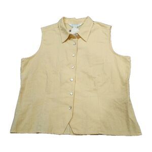 CASUAL CORNER NWT Butter Yellow Sleeveless Linen Cotton XL Blouse Button-up 90's